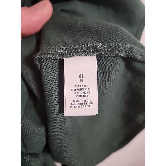 Aerie Dress Tie String Spaghetti Strap Button Down Green Mini sz XL 55% Linen - Picture 3 of 5